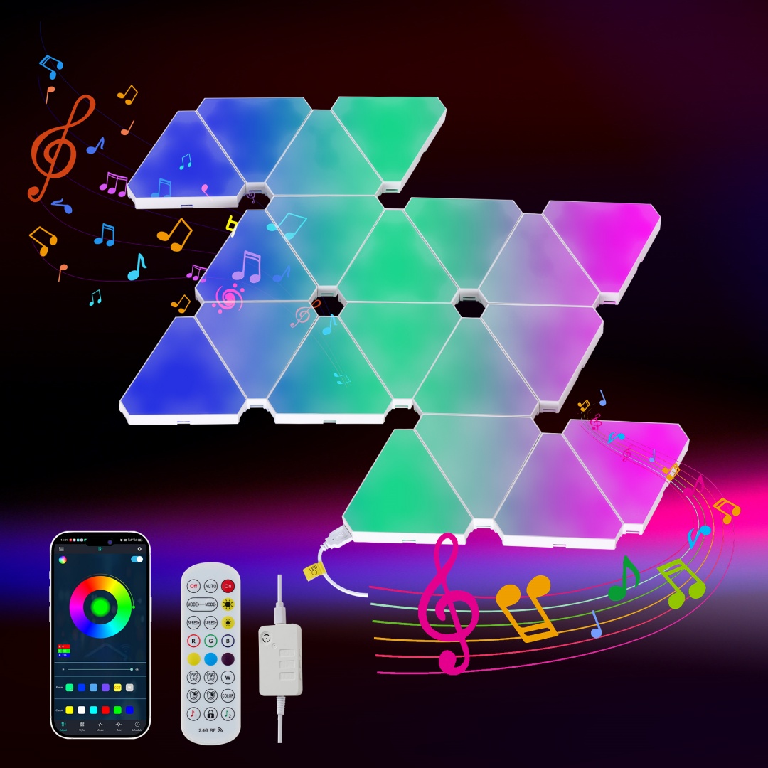 Panneaux lumière triangulaires 20pc LED RGB intelligents application synchronisation musique