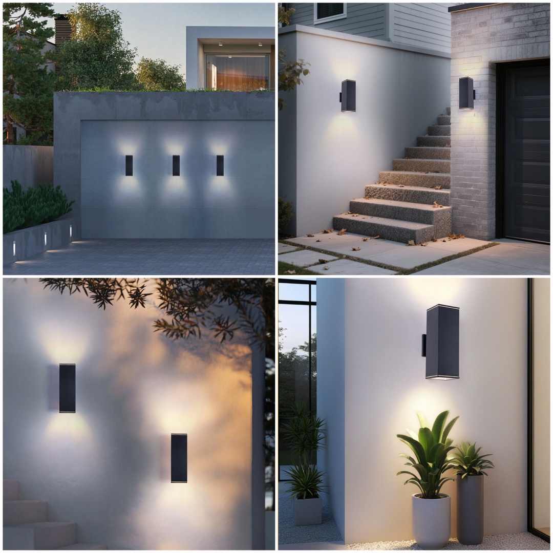 Applique patio 14po 2 luminaires aluminium noir