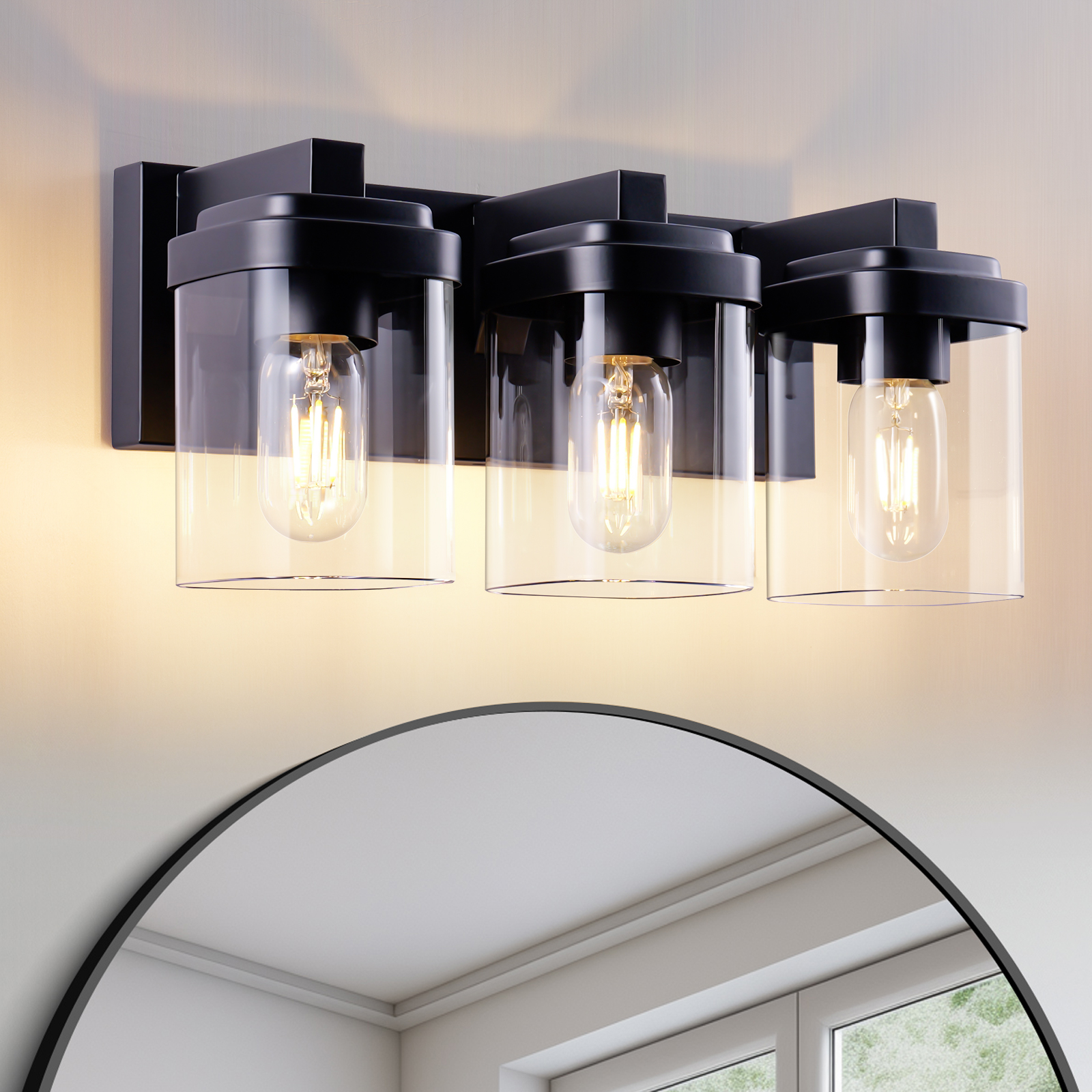 Luminaire vanité 3 lumières noir mat verre clair