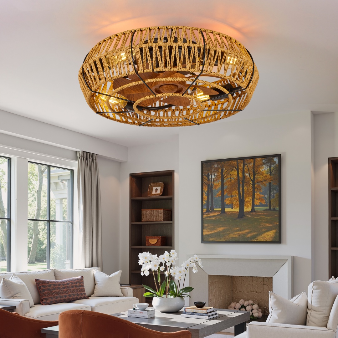 Ventilateur plafond 19po LED, boho, 6 vitesses, sans pales