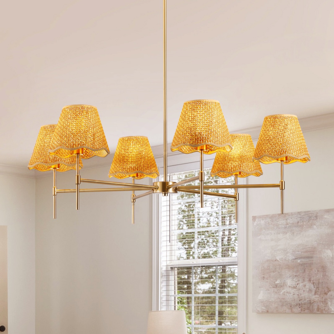 Lustre rotin Boho 6 lumières, industriel, ajustable, UL