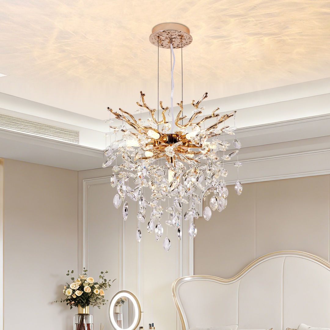 Lustre cristal branches dorées 18po, 7 lumières salle à manger