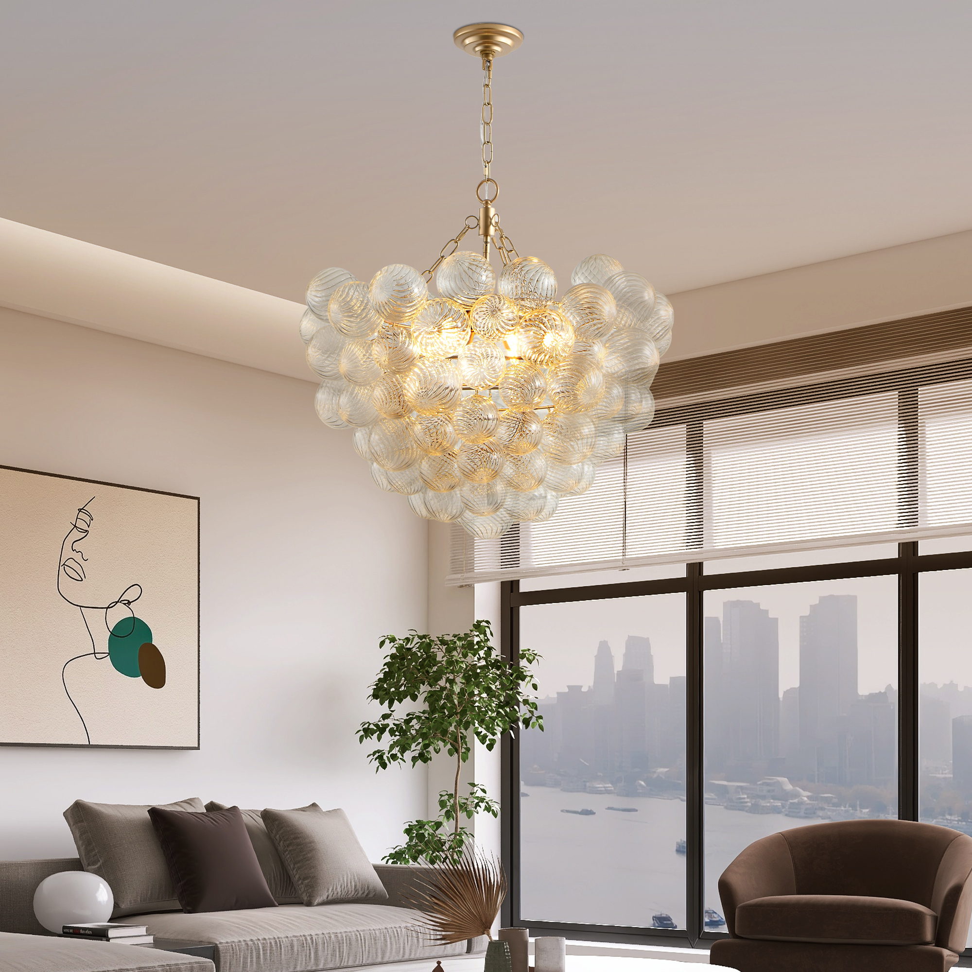Suspension pendante 23,6 po verre globe ajustable or