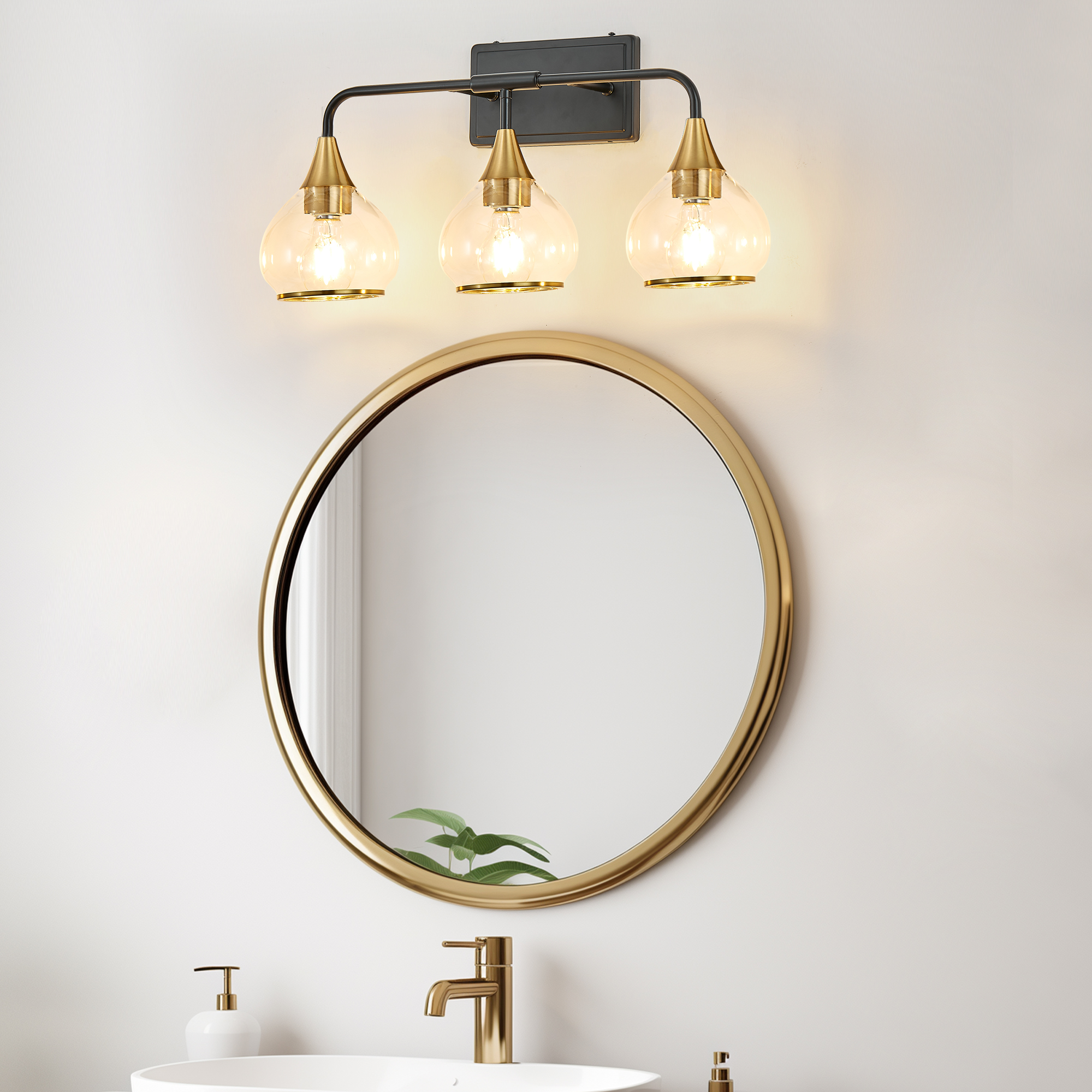 Applique salle bain 23 po 3 lumières noir/or moderne