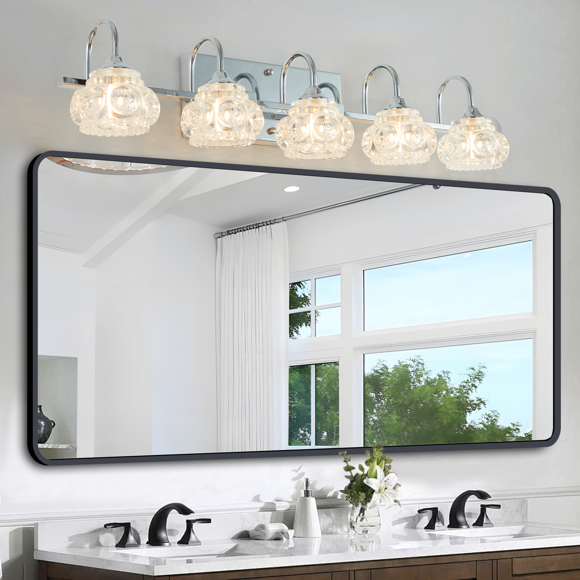 Applique vanité 5 luminaires 29po fini nickel cristal