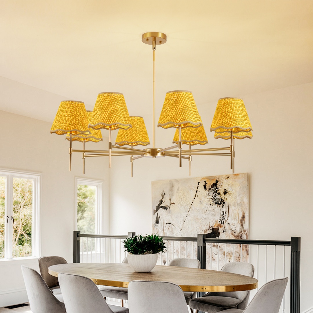 Luminaire suspendu ferme or 8 lumières rotin 38,6"