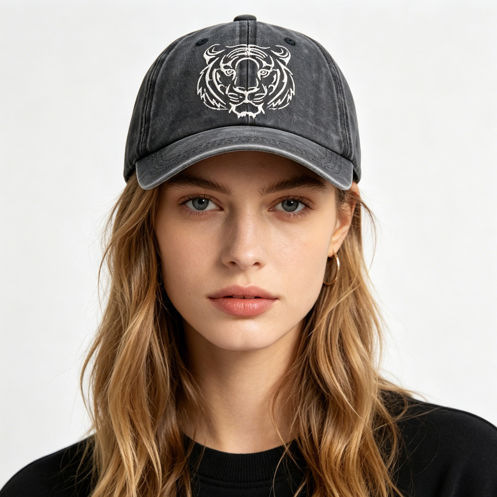 2pc casquette tête tigre brodée baseball coton vintage