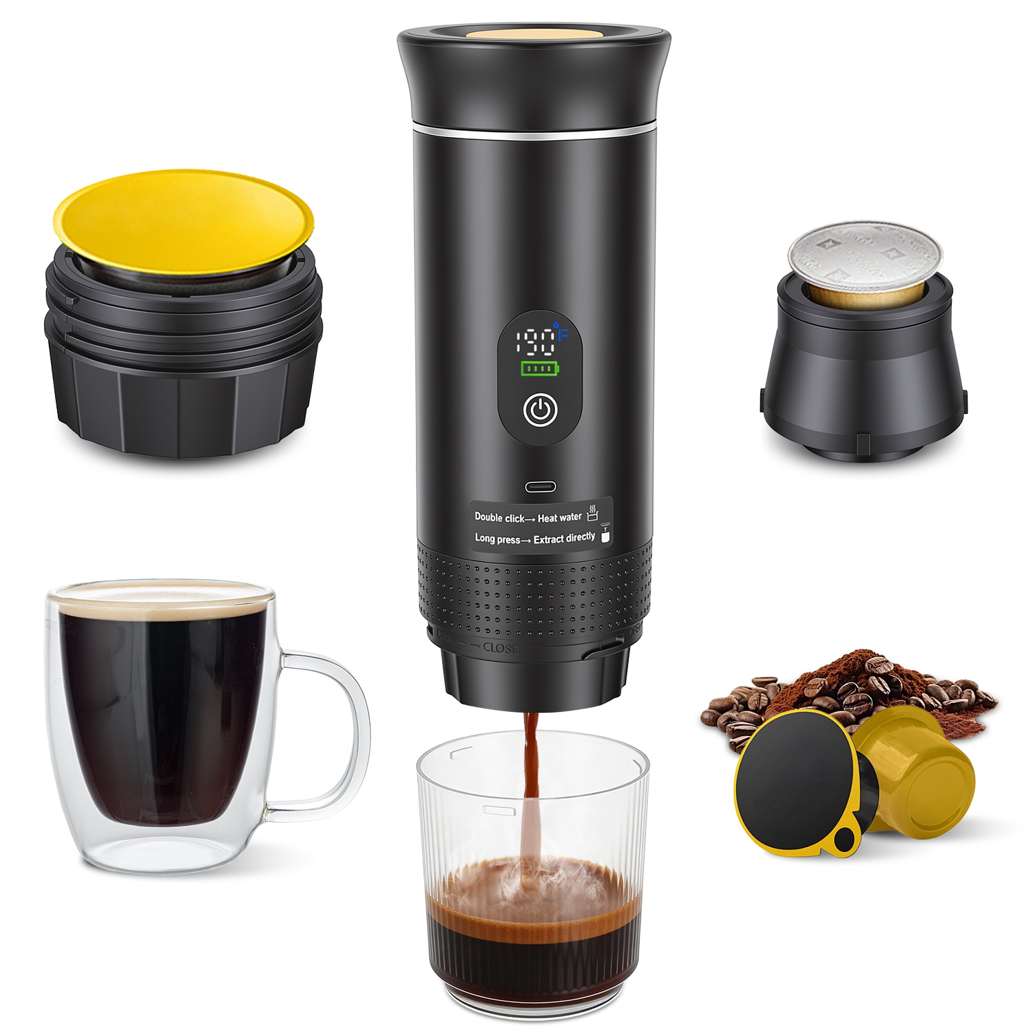 Machine espresso portable 3-en-1 batterie 7500mAh