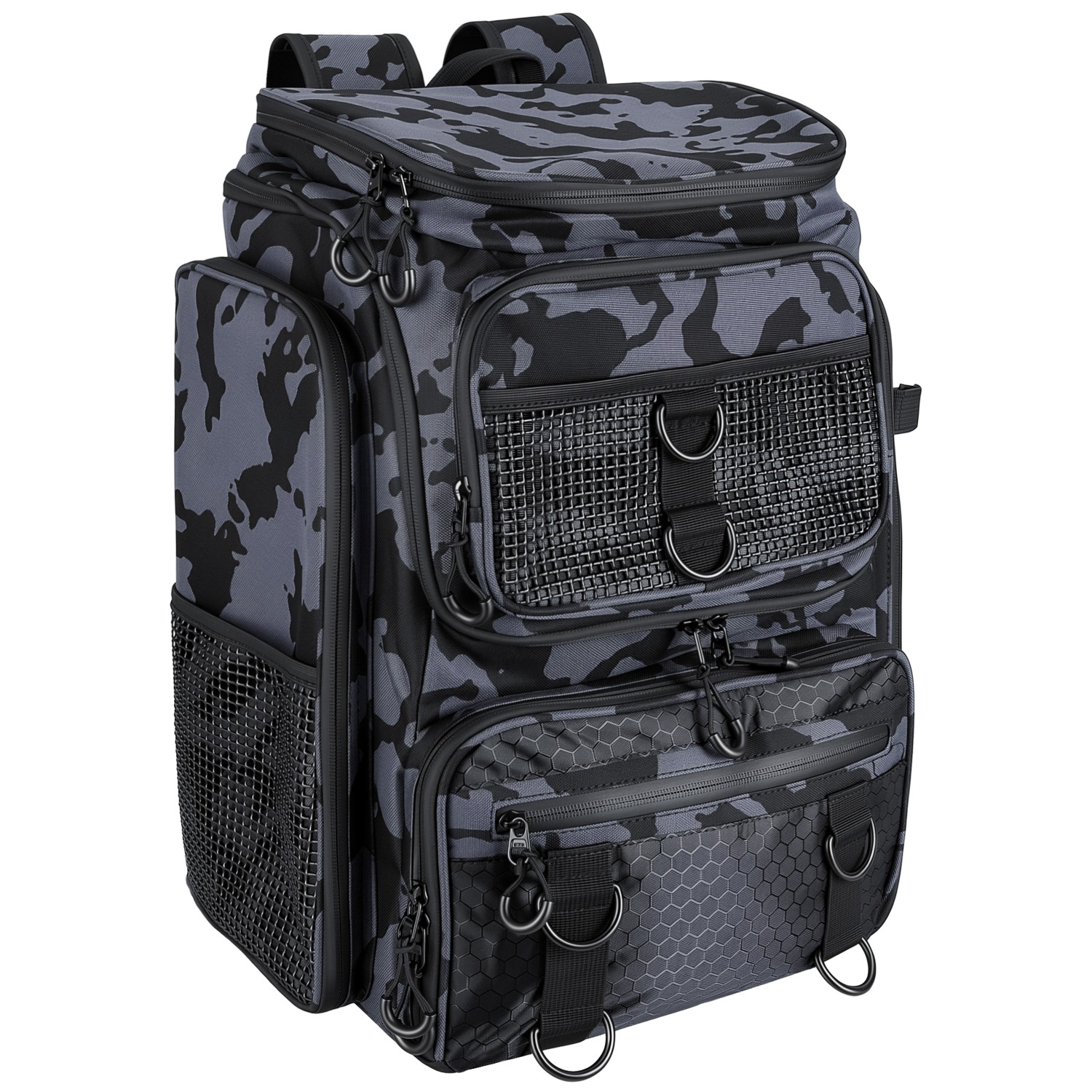 Sac pêche 42L, 16 poches, porte-cannes, imperméable, sangles ajustables