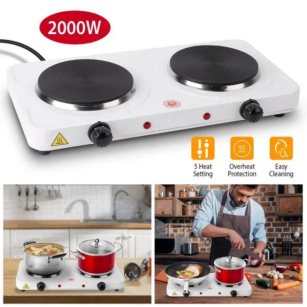 Cuisinière électrique 2 foyers 2000W portable - Vitre, 110V