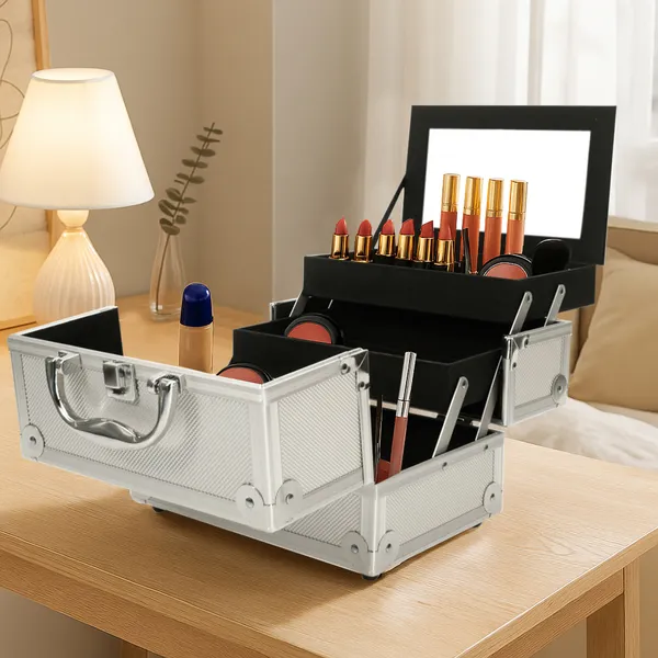 SM-2176 mallette maquillage aluminium boîte bijoux miroir 9x6x6