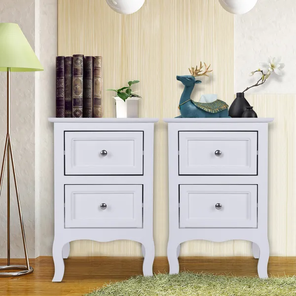 2 tables nuit 2 étages style campagne blanc grand