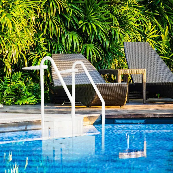 Escalier piscine PE 85 x 68 x 198 cm blanc