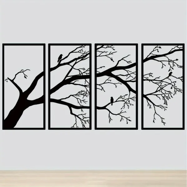 CIFbuy art mural 4 panneaux branche fer oiseau