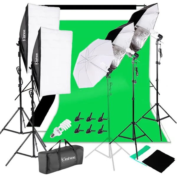 Kit studio 45W : parapluies, boîte à lumière, pieds d'éclairage