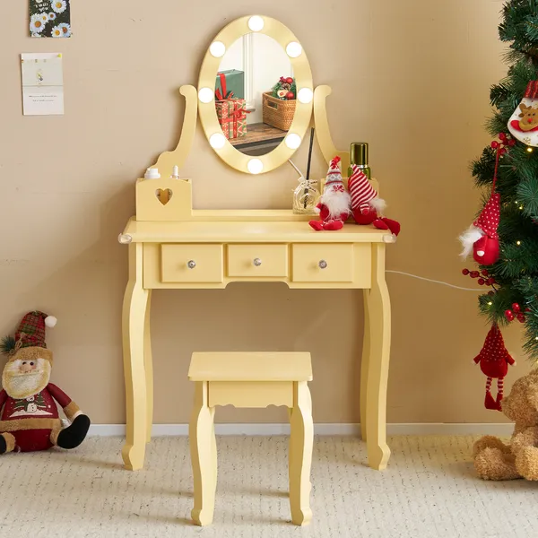 Coiffeuse Enfant Miroir Lumières Orange Macarons 3+
