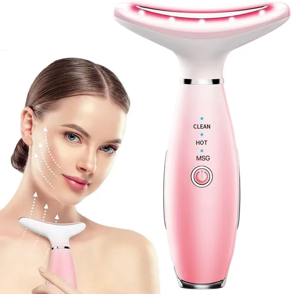 Masseur cou/visage 3-en-1 avec vibration thermique rose
