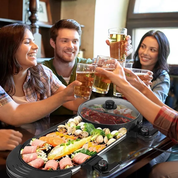 Duo électrique Hot pot grill 2200W 3,7 QT non-adhésif commande température