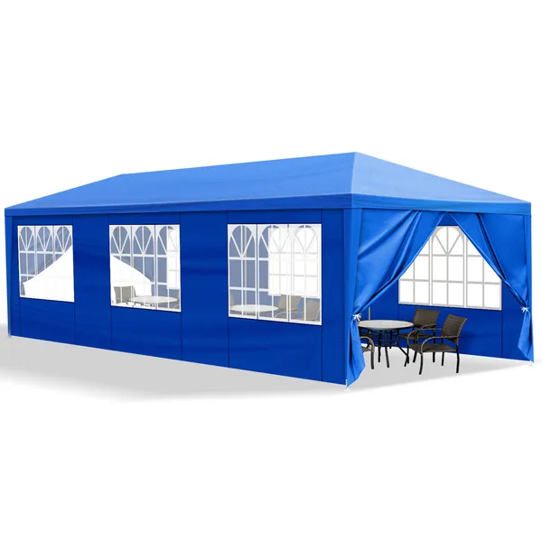 Tente patio 10'x30' 8 murs amovibles bleu