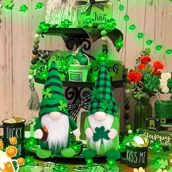 Décos gnomes St-Patrick, 2 pack, vert trèfle, décor table maison