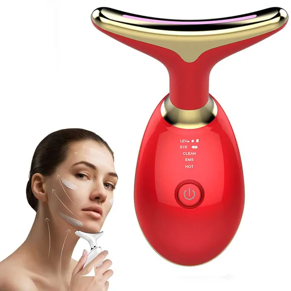 Masseur facial cou 3 modes couleur vibration - Rouge