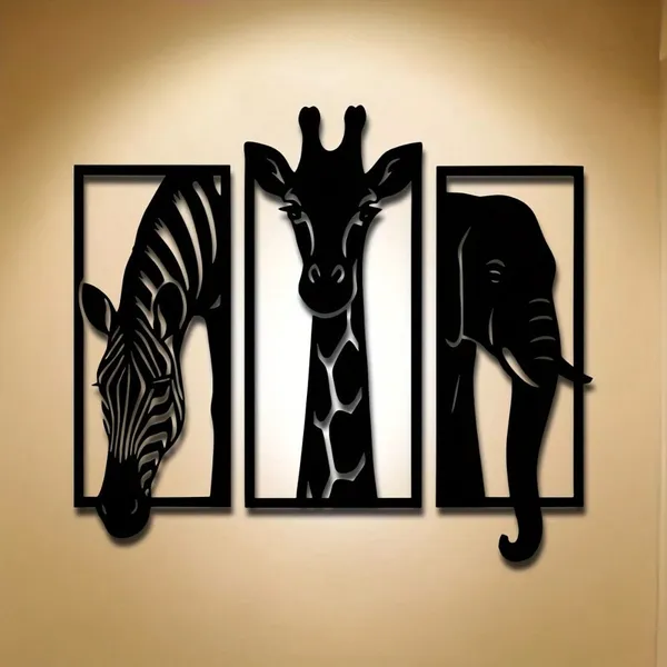 CIFbuy Décor mural 3 pièces animaux Afrique - Zèbre Girafe