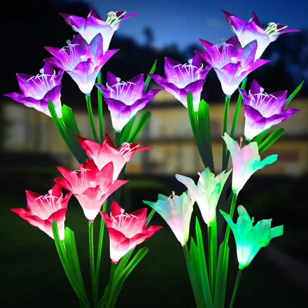 4 lampes solaires jardin fleurs couleur changeante panneaux plus grands