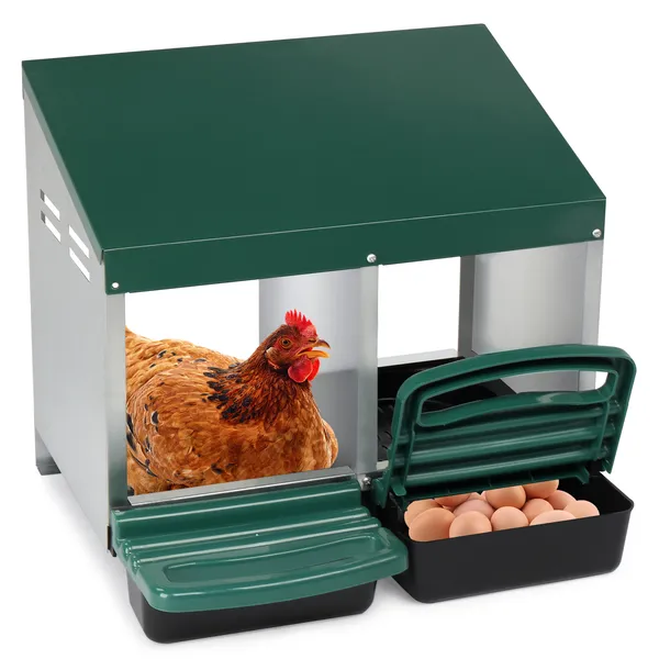 Nichoir poules 2 compartiments roulant vert
