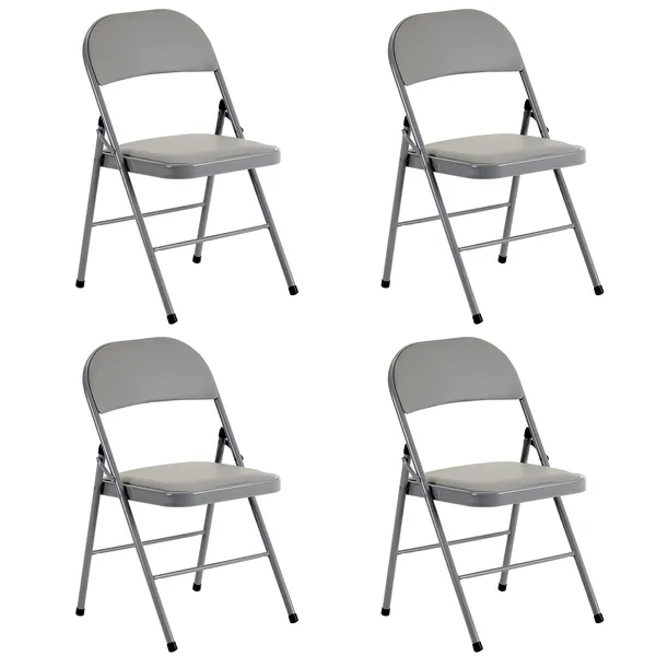Ensemble 4 chaises pliables fer et PVC, gris