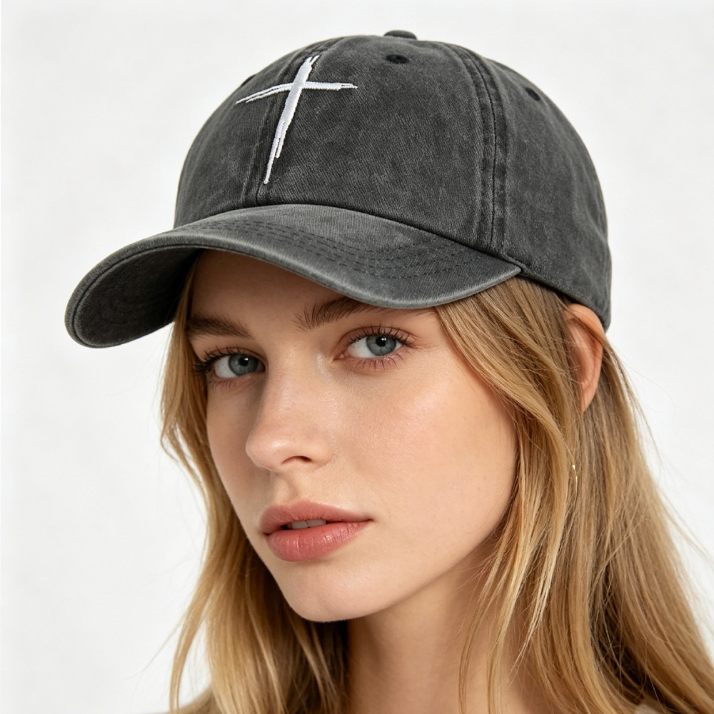 Casquette croix brodée coton lavé streetwear 2 pcs