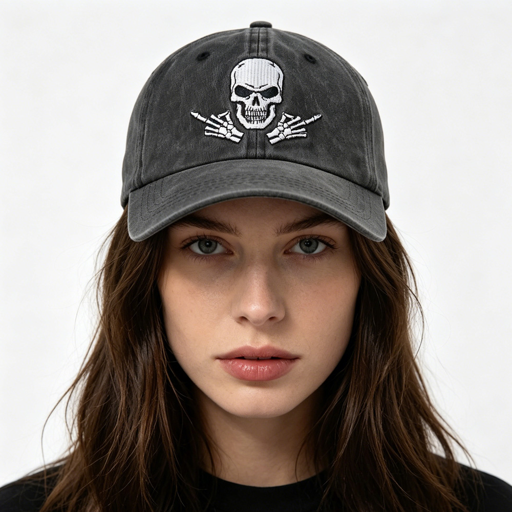 Casquette crâne brodée coton lavé 2 pcs