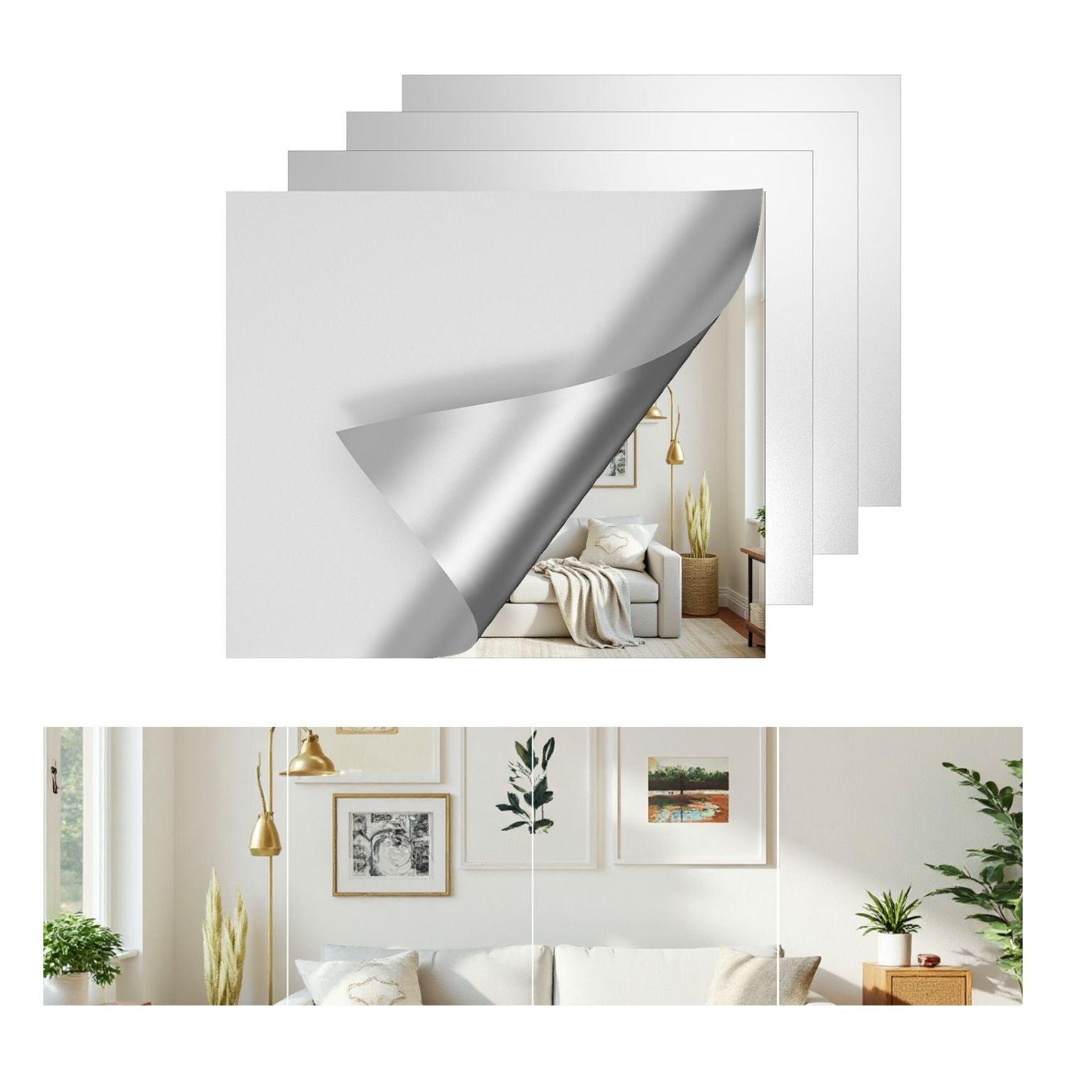 Ensemble 4 miroirs verres sans cadre longueur complète