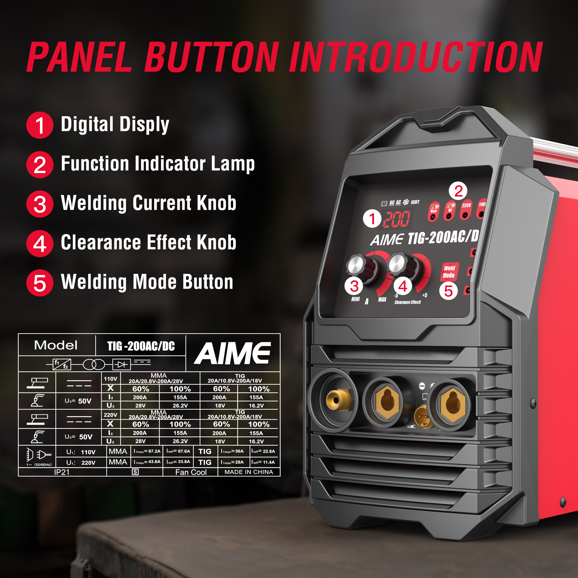 Soudeuse TIG 200A MMA, écran LCD, acier inoxydable