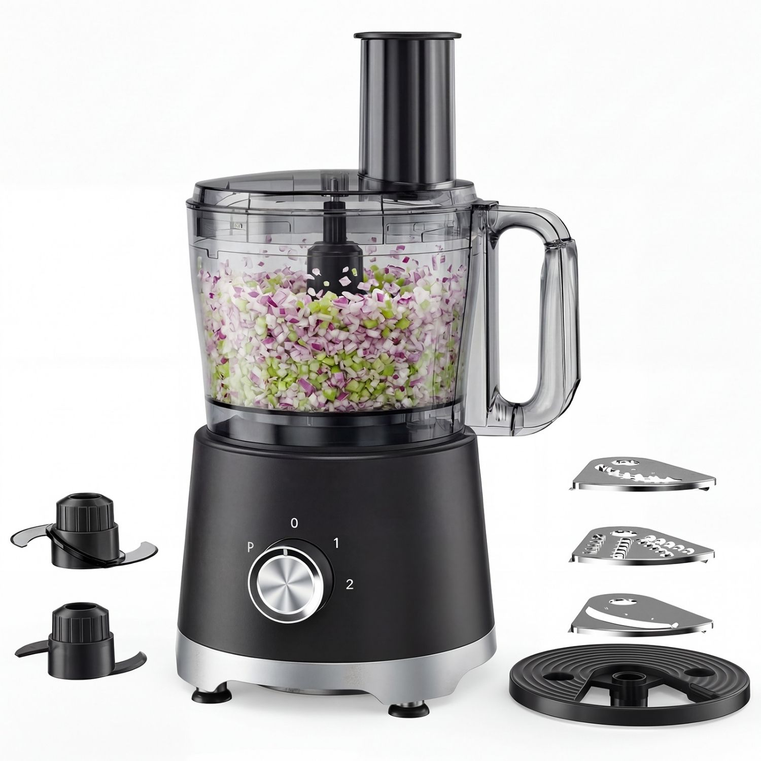 Robot culinaire 10,5 tasses, hachoir légumes 5 lames 3 modes