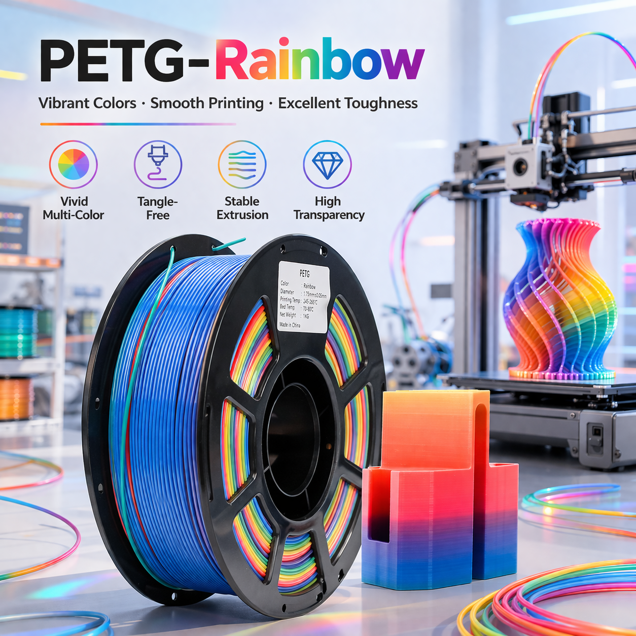 Filament PETG dégradé arc-en-ciel impression 3D multicolore
