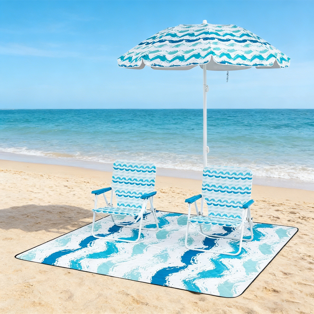 Ensemble parasol plage 4 pièces avec chaises et couverture