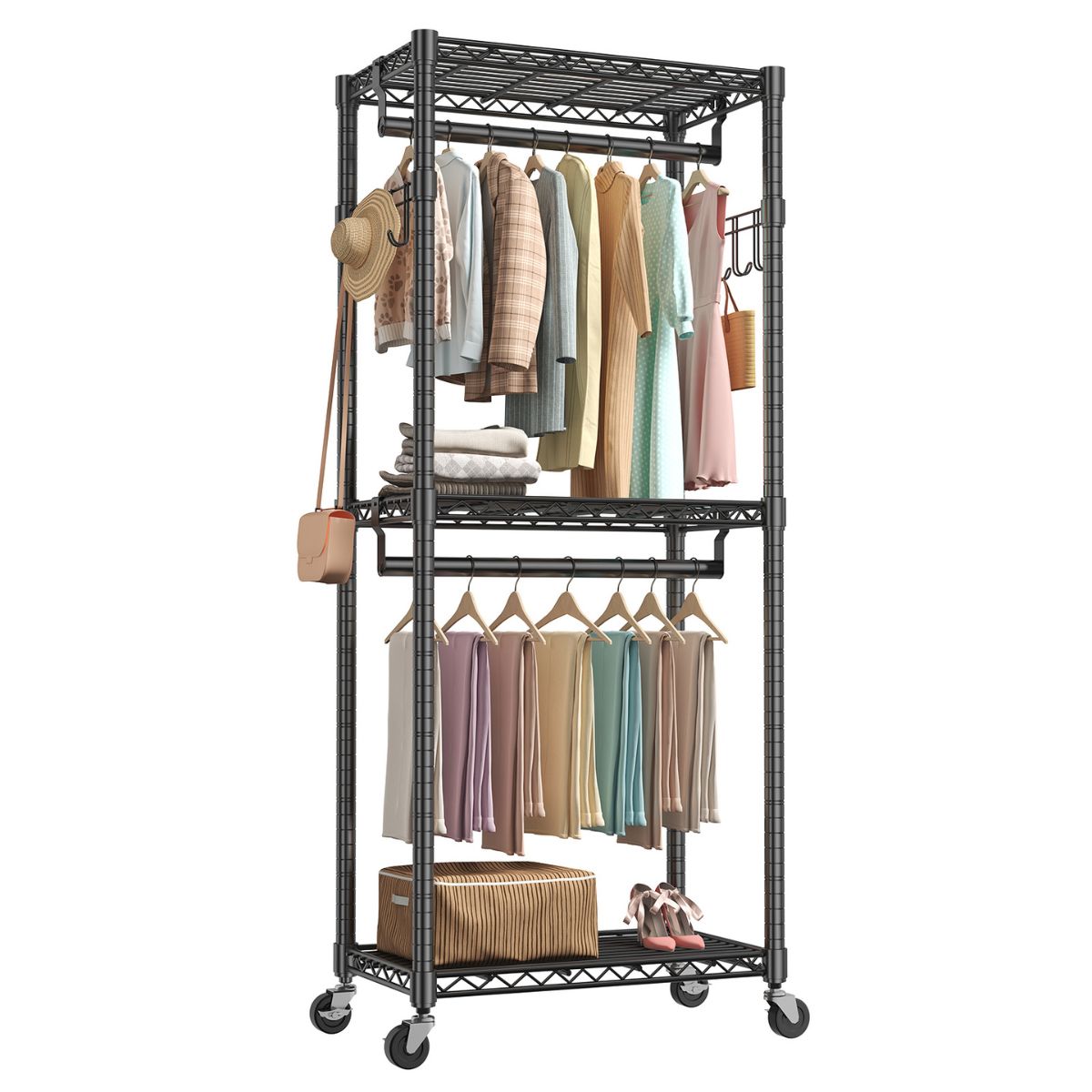 Portant vêtements roulant 29,5-45po tablettes ajustables