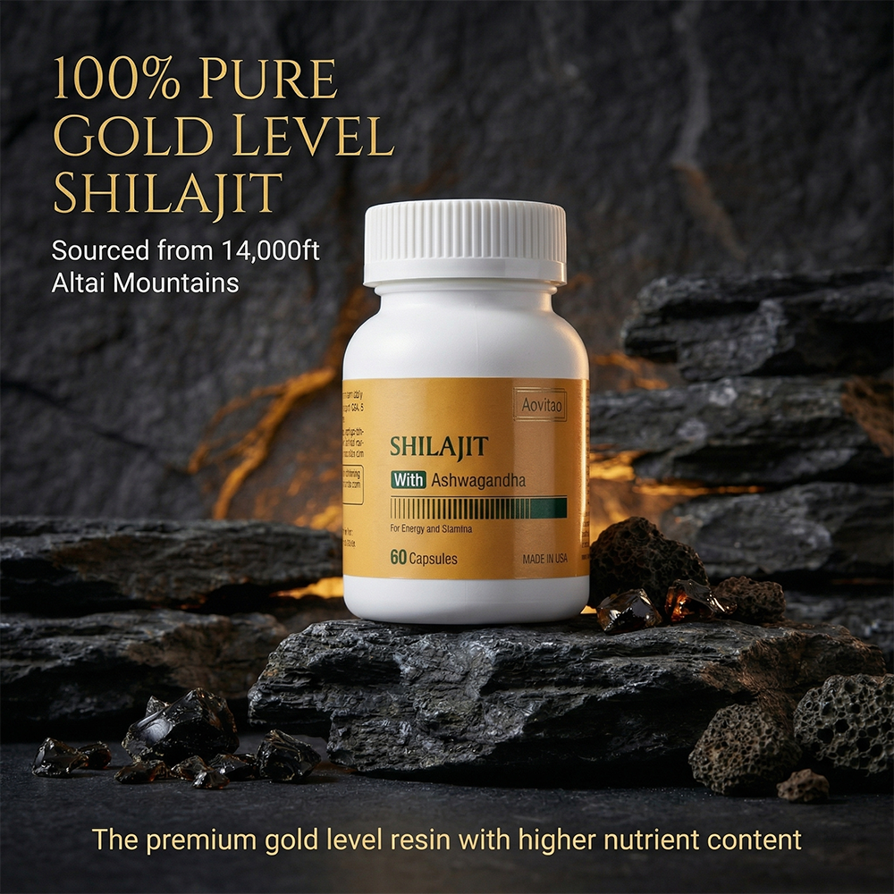 Extrait Shilajit 550mg Ashwagandha Énergie 60 Capsules