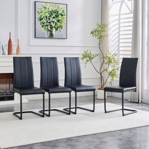 4-Pack Chaises salle à manger PU noir - Pieds métal