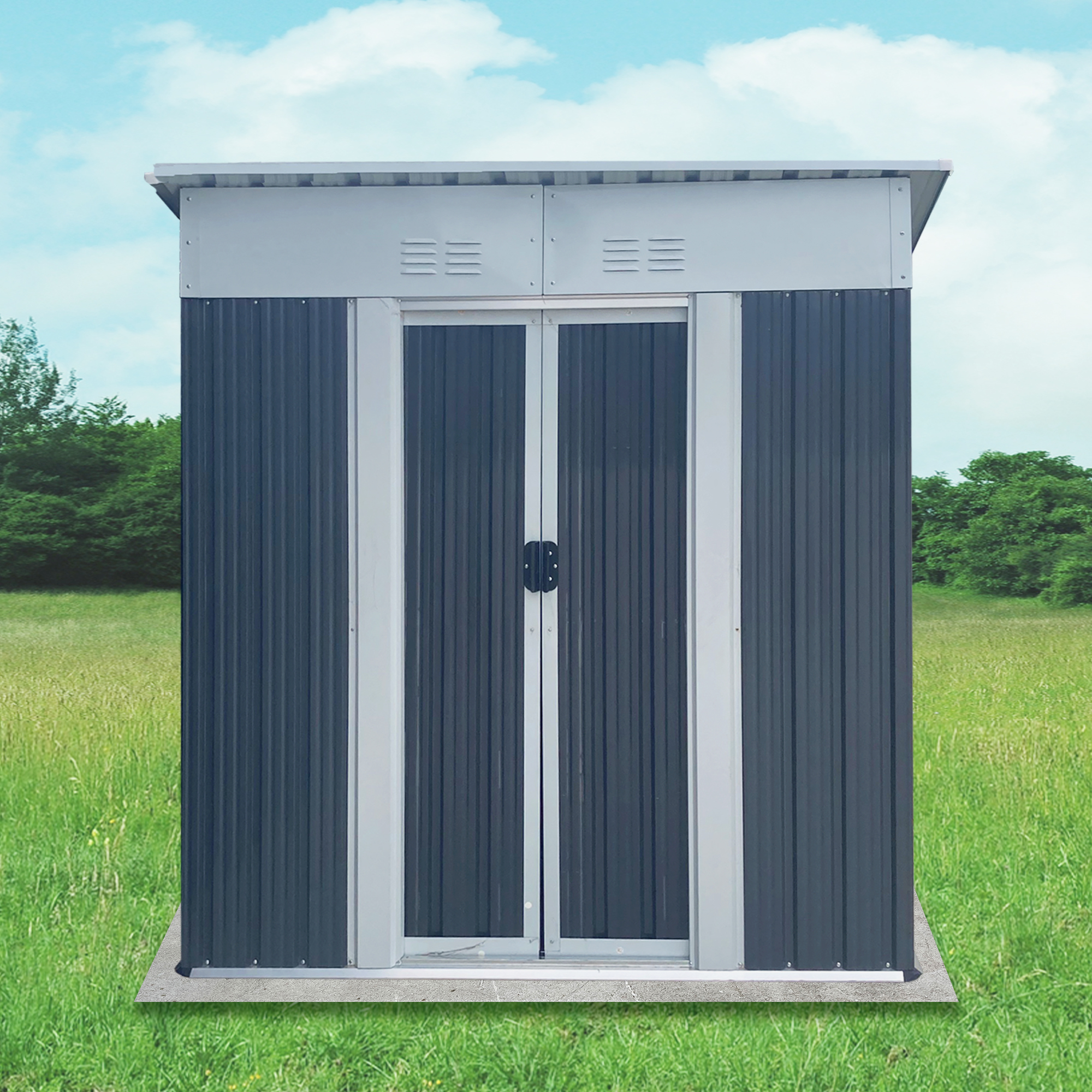 Remise outil jardin gris 5pi x 3pi toit pentu aluminium porte