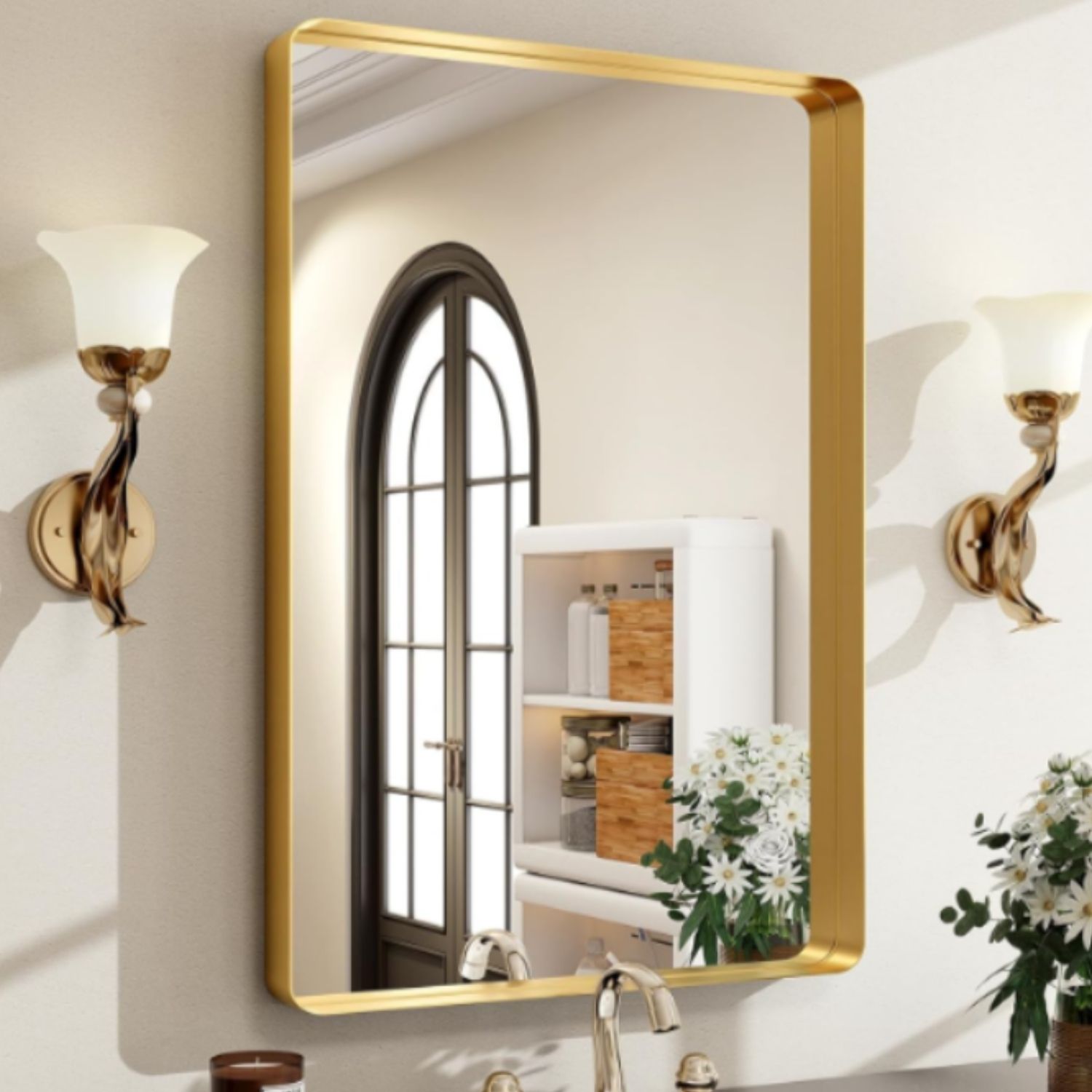 Miroir mur cadre métal rectangulaire
