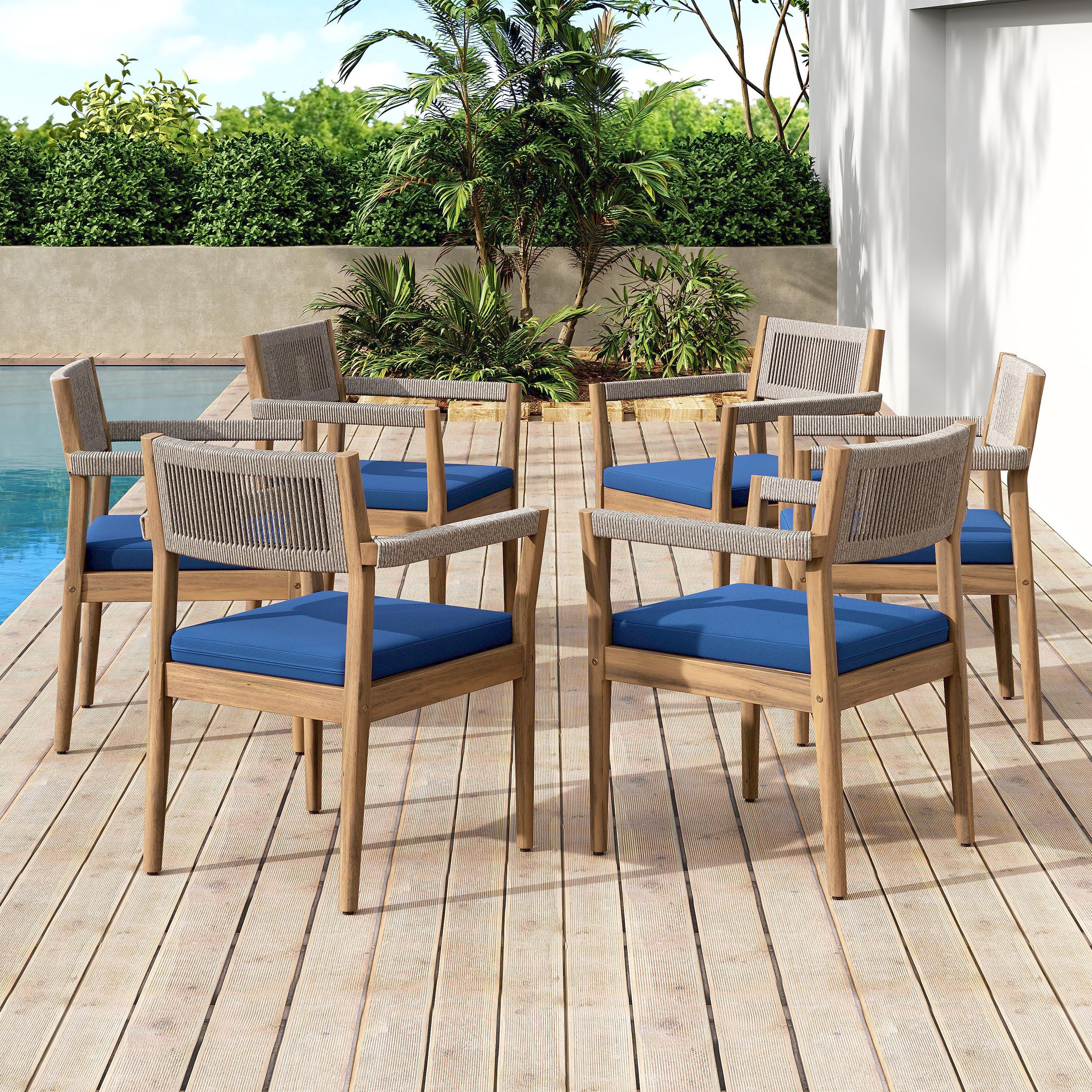Ensemble 6 chaises tressées acacia look teck navy beige