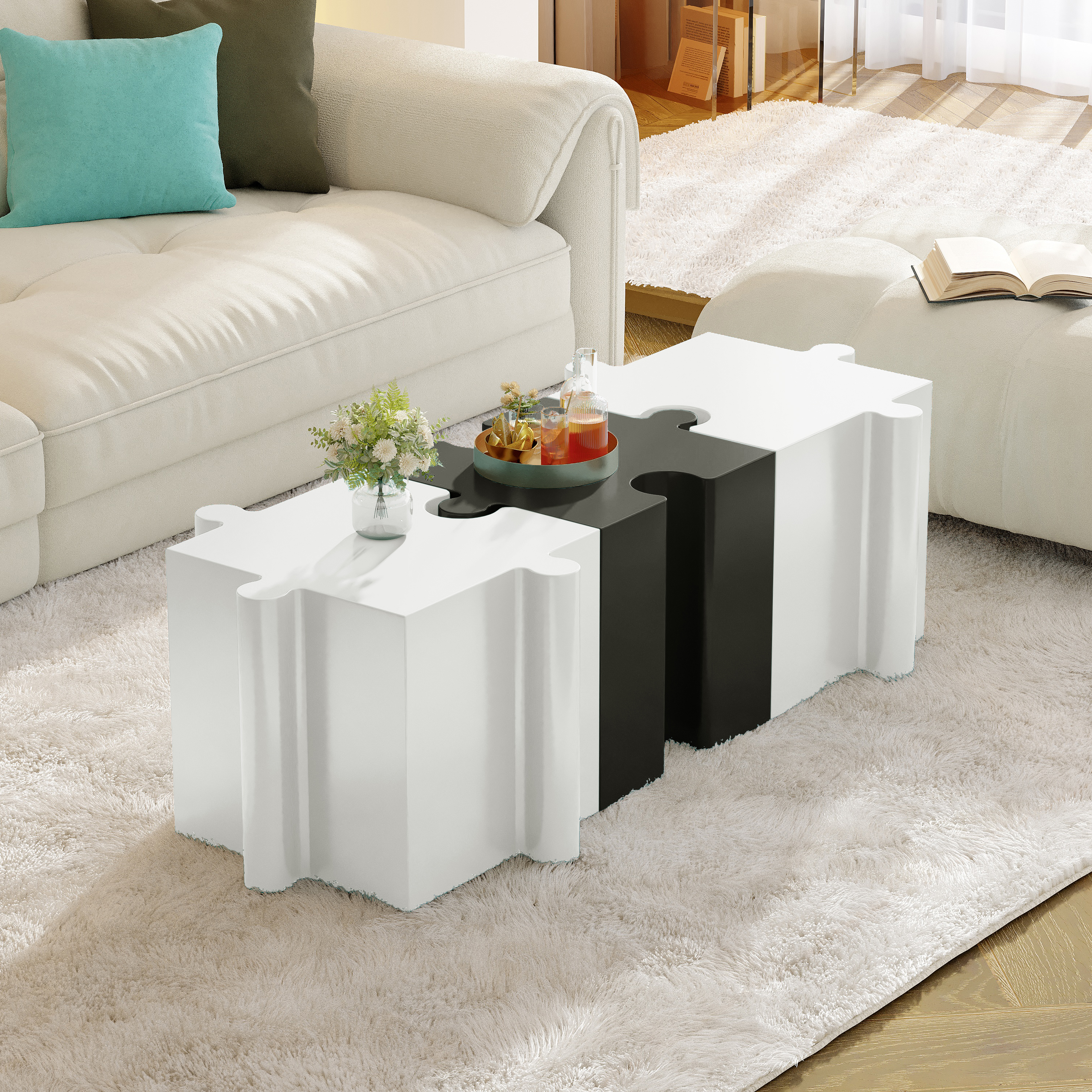 Ensemble table puzzle 3 pièces, tables d'appoint MGO modulaires, capacité 200lb