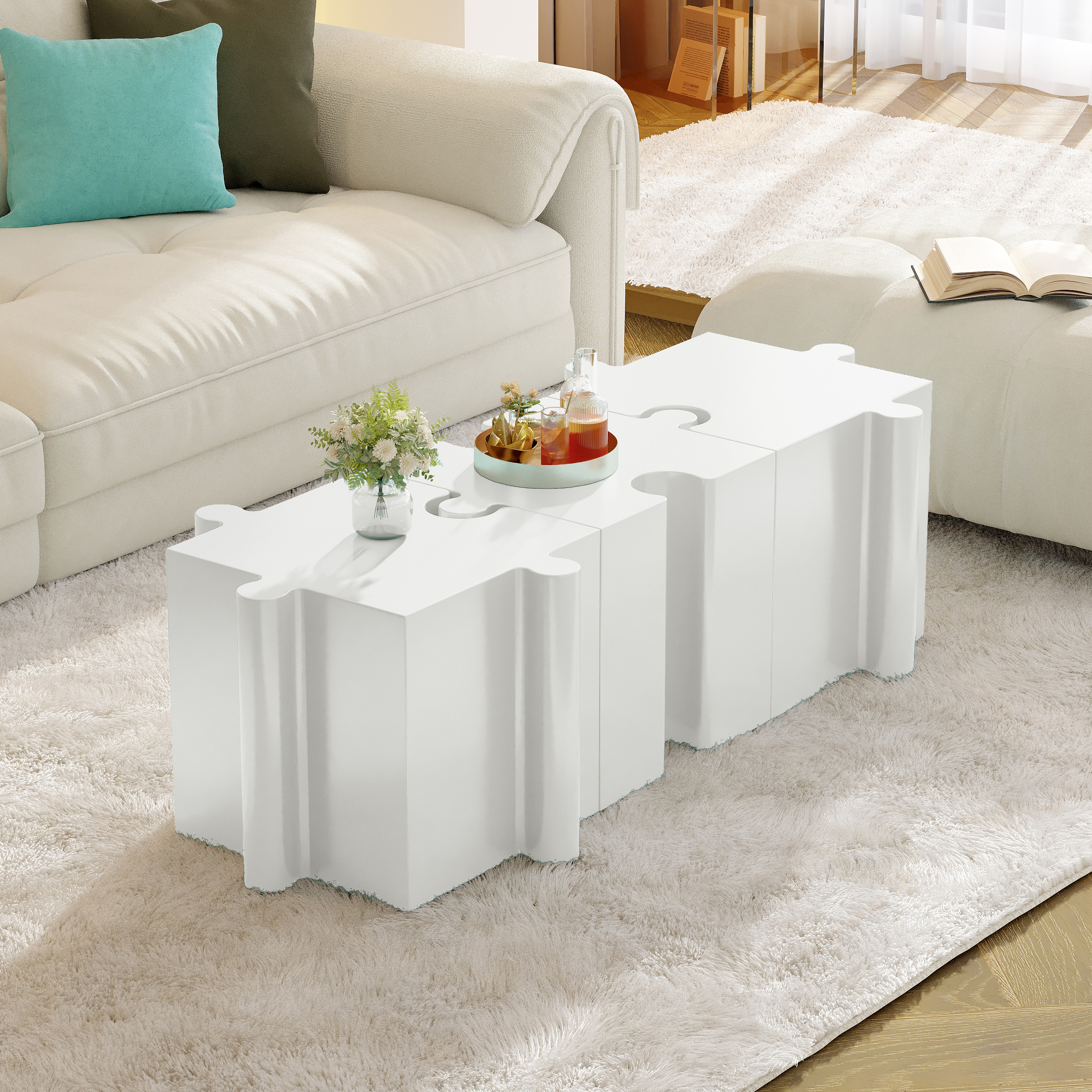 Ensemble 3 tables gigognes modulables MGO design imbriqué blanc