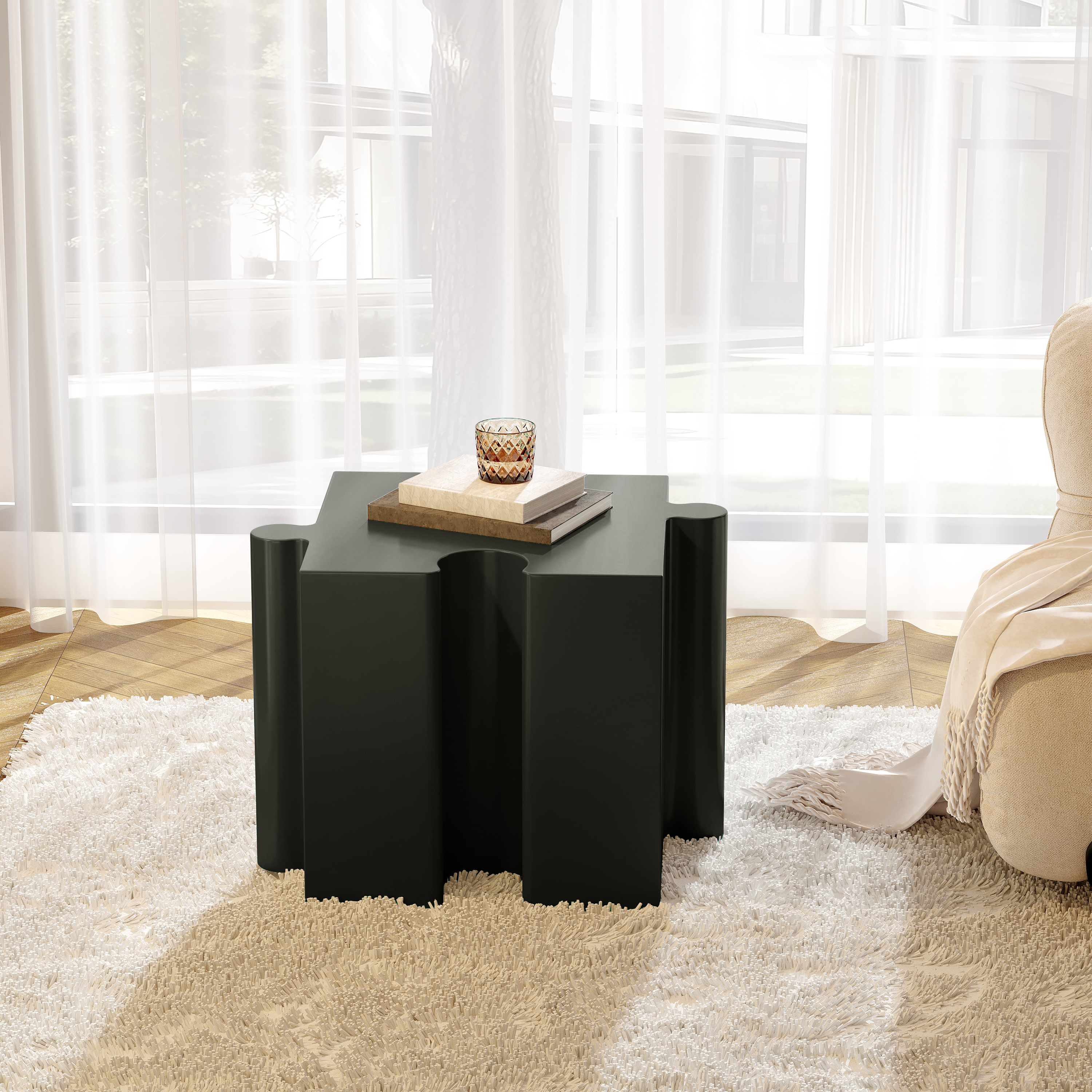 Table d'appoint Puzzle Art modulaire - Bords concaves, noir