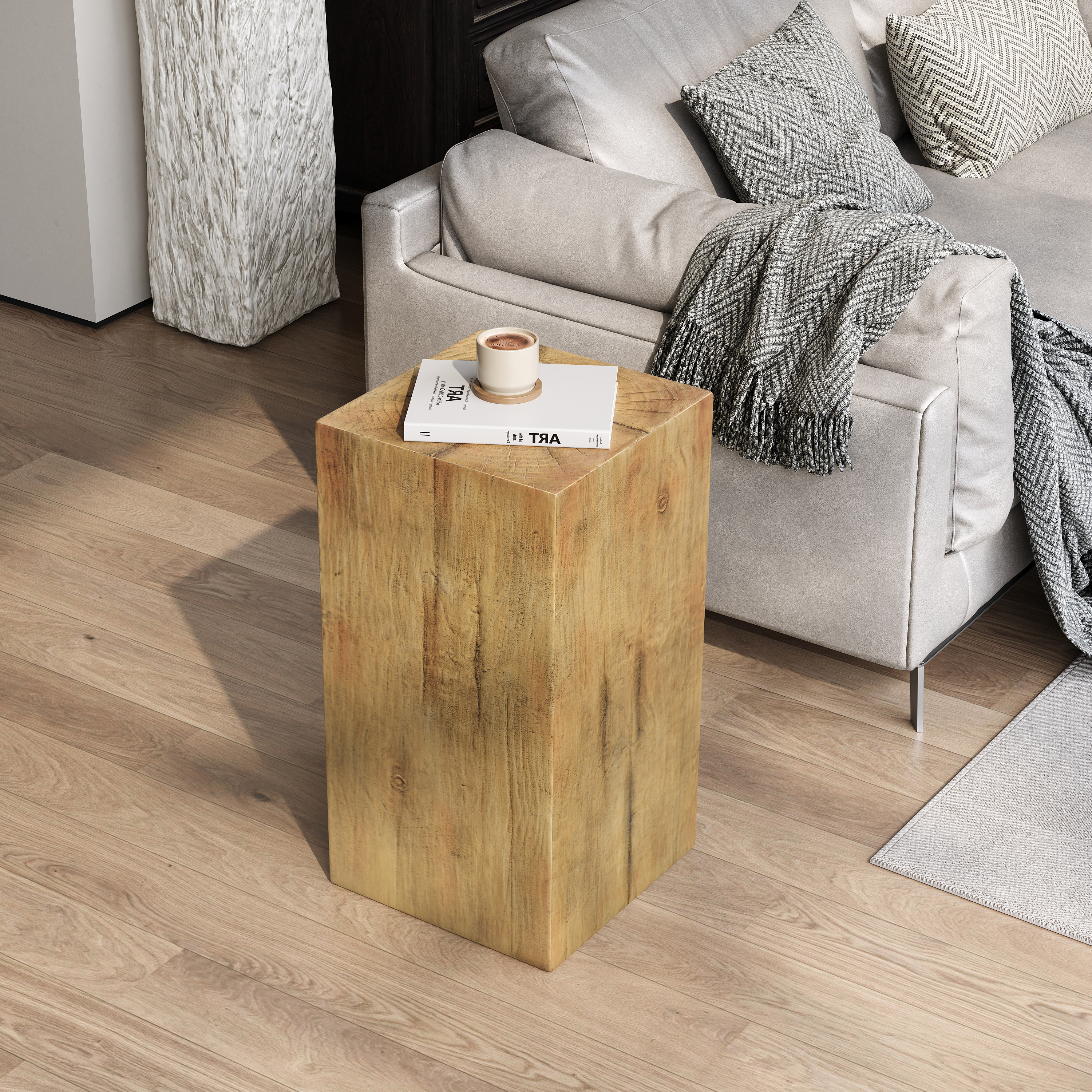 Table d'appoint bois colonne carrée 27,75 h naturel