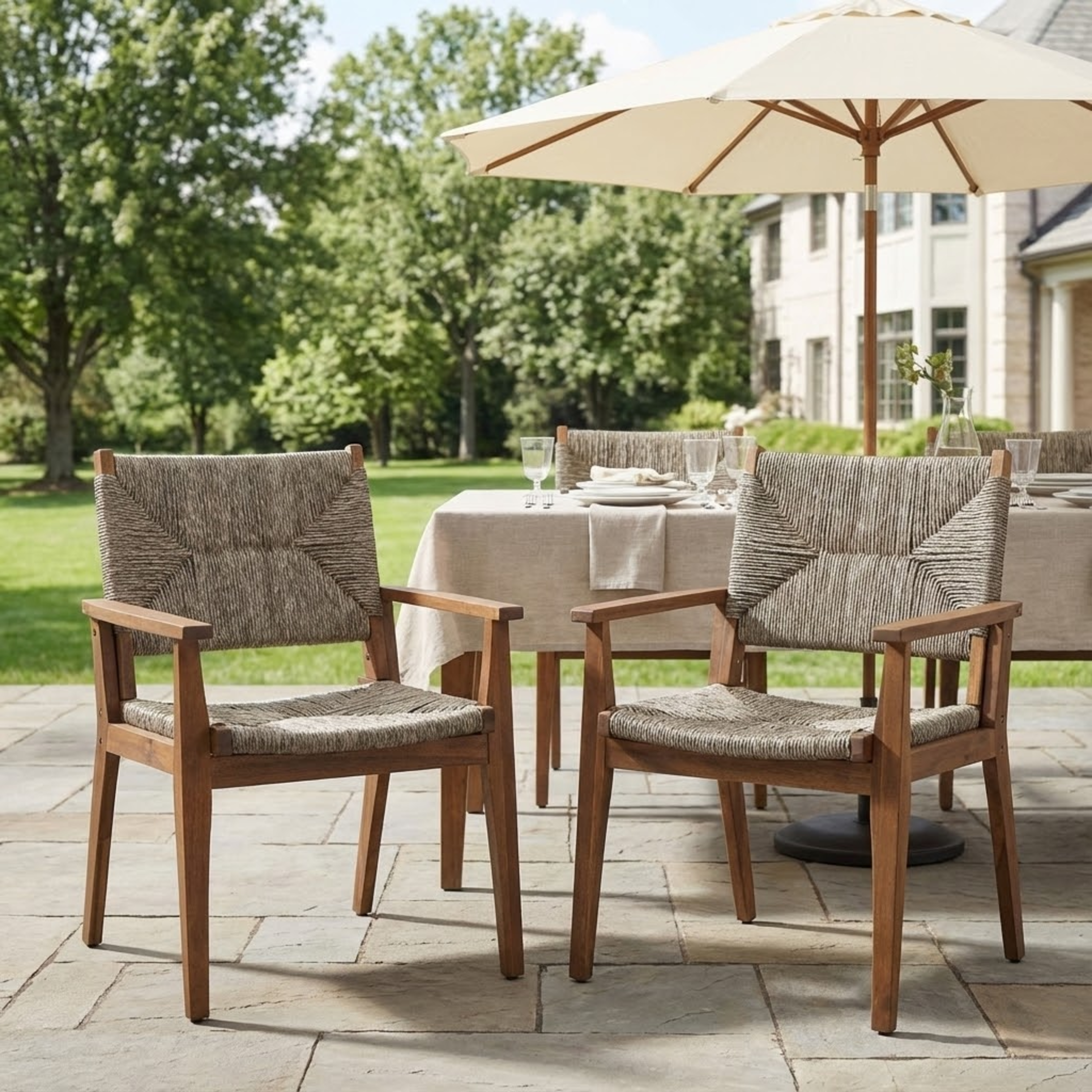 Chaise salle à manger bois acacia tressé wicker patio