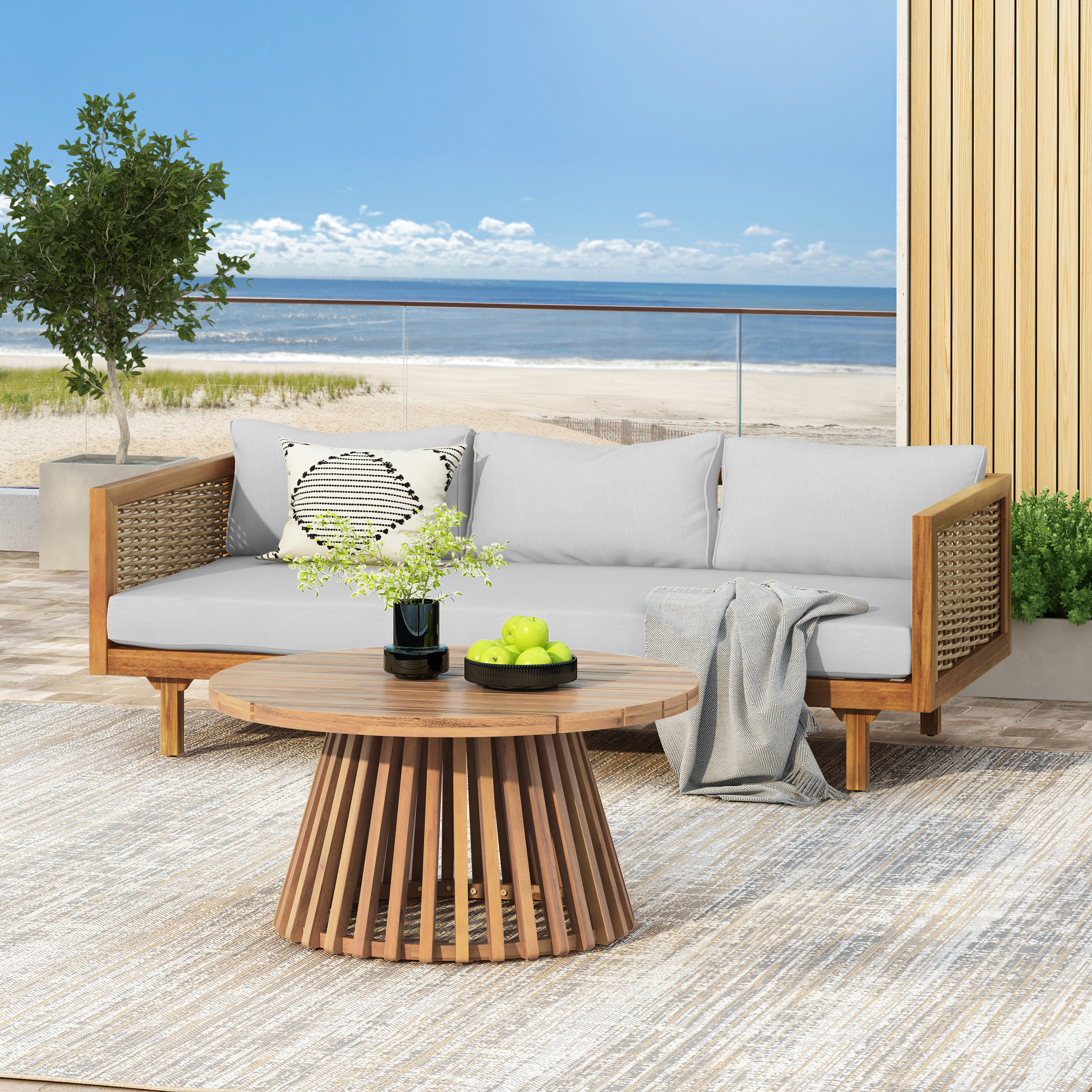 Ensemble patio CLAREMONT 3 places, bois acacia, table