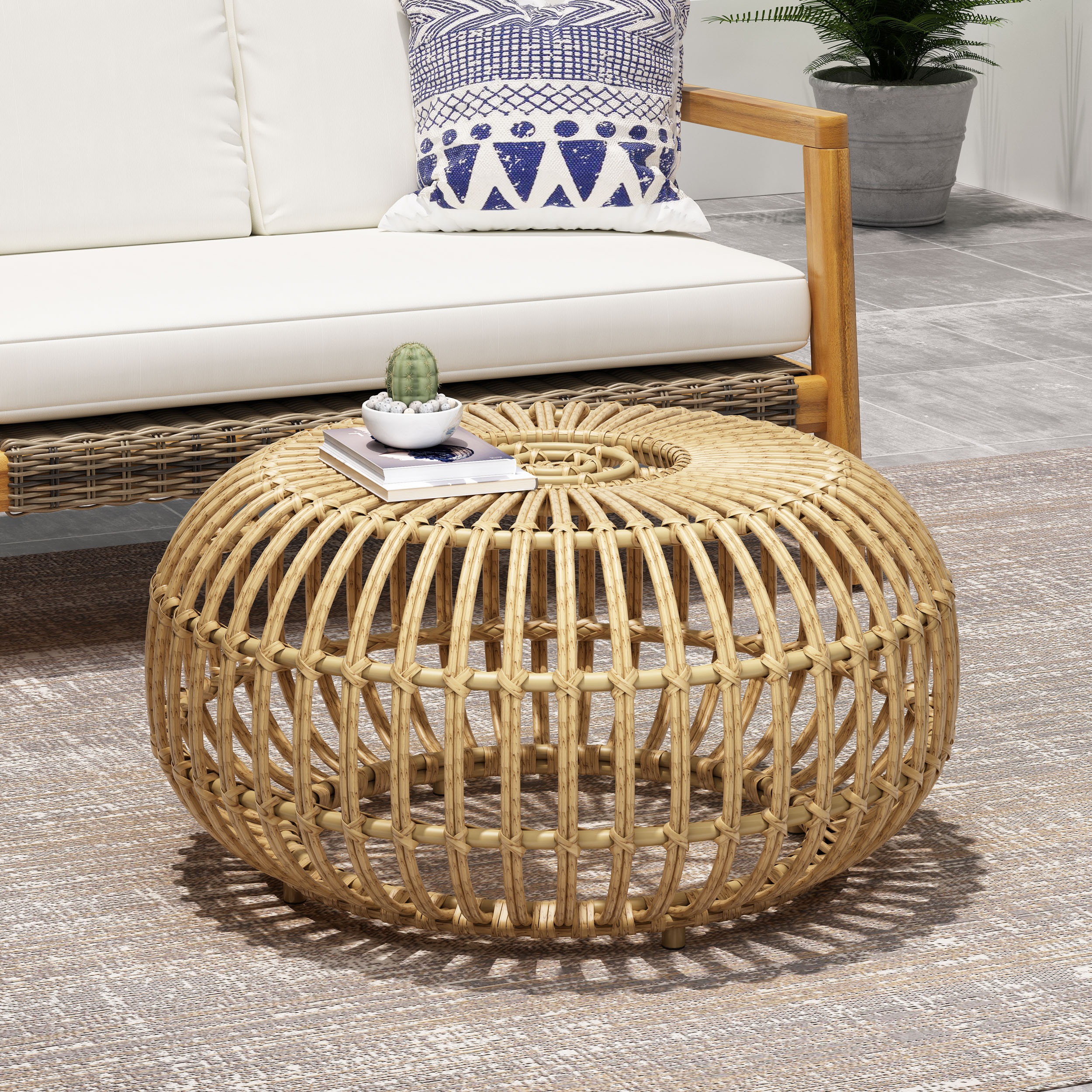 Table basse OTTAWA rattan rond clair, usage intérieur