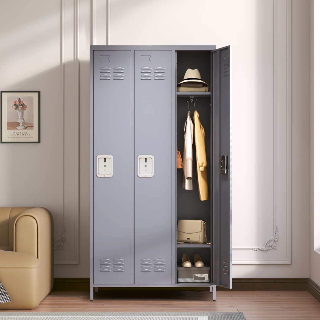 Casiers à 3 portes 72 po métal avec serrure, gris